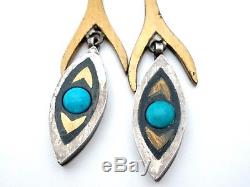 Tono Piedra Negra Cecilia Turquoise Earrings Sterling Silver Vintage Mexican 925