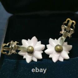 Toshikane Japan Porcelain Earrings Sterling Silver Flower Motif Vintage