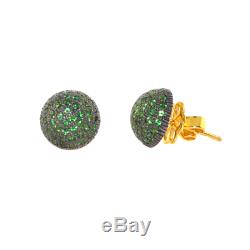 Tsavorite Vintage Stud Earrings Gemstone 18K Gold 925 Sterling Silver Jewelry