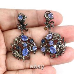 Unheated Oval Blue Tanzanite 8x6mm Cz 925 Sterling Silver Ring Vintage Style