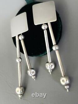Unique Vintage Art Deco Modernist Geometric 925 Sterling Silver Drop Earrings