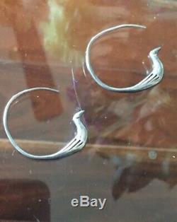 Unique Vintage Native American Bird Dangling 925 Sterling Silver Earrings
