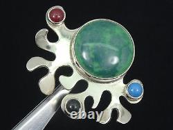 VINTAGE 60's TU-37 CARSI TAXCO CHRYSOCOLLA & PRECIOUS STONE STERLING EARRINGS