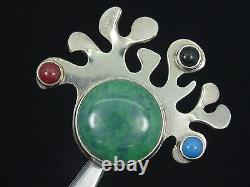 VINTAGE 60's TU-37 CARSI TAXCO CHRYSOCOLLA & PRECIOUS STONE STERLING EARRINGS