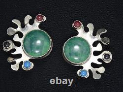 VINTAGE 60's TU-37 CARSI TAXCO CHRYSOCOLLA & PRECIOUS STONE STERLING EARRINGS