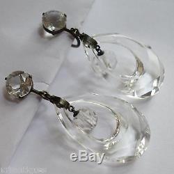 Vintage Art Deco Sterling Silver Quartz Rock Crystal Dangle Earrings