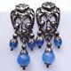 Vintage Art Nouveau Shine Italy Sterling Silver Blue Chalcedony Flower Earrings