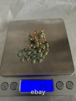 VINTAGE Asian Chinese Export Turquoise 925 Gold Wash STERLING SILVER EARRINGS