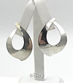 VINTAGE Ed Levin. 925 Sterling Silver, Modernist Hoop Post Earrings Signed