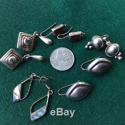 Vintage Handmade Lot Of 27 Pair, Sterling Silver Made In Mexico Earrings
