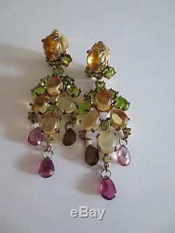 VINTAGE JARIN STERLING SILVER JEWELED JELLY CABOCHON EARRINGS