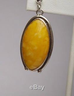 Vintage Large Natural Egg Yolk Baltic Amber Large Dangle Earrings/ 925 Sterling