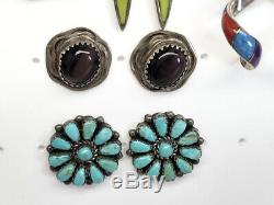 VINTAGE LOT OF 10 Pair Navajo Turquoise STERLING Post EARRINGS 78g
