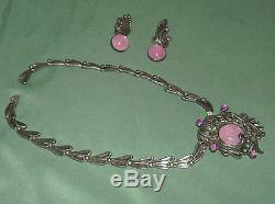 Vintage Margot De Taxco Solid Sterling Silver Pendant Necklace & Earrings Signed