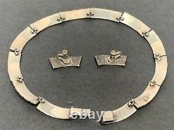 VINTAGE MEXICAN TAXCO STERLING SILVER 925 COLLAR NECKLACE AND EARRINGS SET 103g