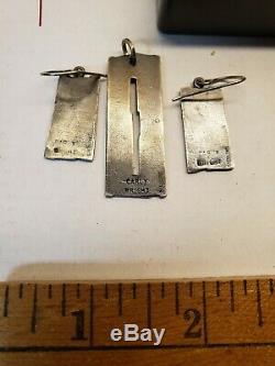 VINTAGE MID CENTURY MODERNIST CARLY WRIGHT STERLING ENAMEL EARRINGS and pendant