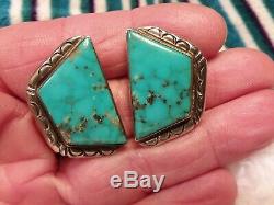 VINTAGE NAVAJO MORENCI WithPYRITE TURQUOISE STERLING SILVER EARRINGS