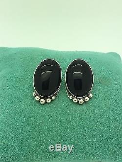 VINTAGE NAVAJO ORVILLE TSINNIE Sterling silver black onyx earrings