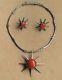 Vintage Salvador Teran Sterling Silver And Coral Necklace And Earring Set