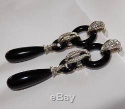 Vintage Stephen Dweck Art Deco Revival Sterling Silver Diamond Onyx Earrings