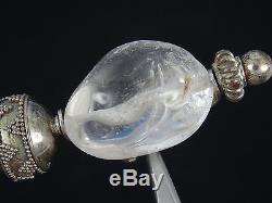 Vintage Sterling Silver Earrings With Large Rock Crystal 2.25
