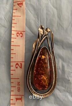 VINTAGE Sterling Silver Baltic Amber Lily Pendant/Earrings & 7 Bracelet 27.6g