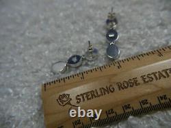 VINTAGE THREE STONE LAPIS 1 1/4 Dangling 0.925 Sterling Silver Post Earrings