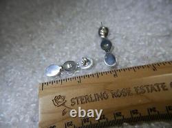 VINTAGE THREE STONE MALACHITE1 1/4 Dangling 0.925 Sterling Silver Post Earrings