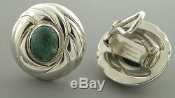 VINTAGE TIFFANY & Co. STERLING SILVER MALACHITE EARRINGS ITALY RARE WITH POUCH