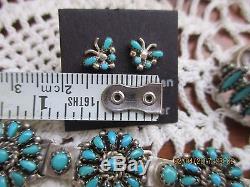 Vintage Zuni Bracelet Earrings Ringsterling Silver Needlepoint Turuqoise Concho