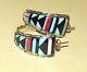 Vtg1980s Zuni Cm Booqua Turquoise Coral Inlay Sterling Silver Hoop Earrings
