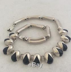 VTG 110g BOLD CHUNKY TAXCO MEXICO MEXICAN STERLING SILVER NECKLACE EARRINGS SET