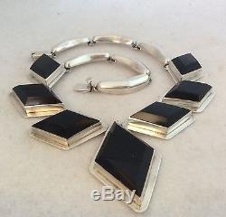 VTG 131g MASSIVE BOLD TAXCO MEXICO MEXICAN STERLING SILVER NECKLACE & EARRINGS