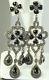 Vtg 1980's Vintage Antique Design Sterling Silver Marcasite Onyx Long Earrings