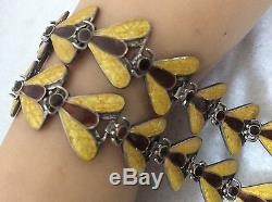 VTG 61g RARE BOLD SIGNED FLY MEXICO MEXICAN STERLING SILVER NECKLACE EARRINGS