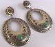 Vtg Huge Navajo Repousse Sterling Silver Bisbee Turquoise Dangle Concho Earrings