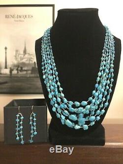 VTG Jay King Sterling Liquid Silver Turquoise Necklace & Earrings Set 925 DTR