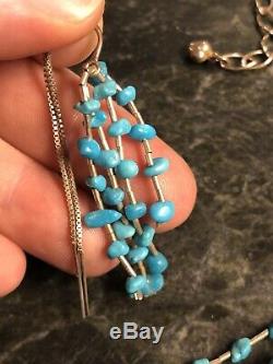VTG Jay King Sterling Liquid Silver Turquoise Necklace & Earrings Set 925 DTR