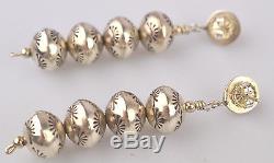 Vtg Long Sterling Silver Navajo Pearl 12.7 MM Engraved Ball Pierced Earrings