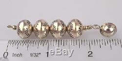 Vtg Long Sterling Silver Navajo Pearl 12.7 MM Engraved Ball Pierced Earrings