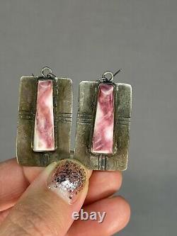 VTG Native Old Pawn Navajo Spiny Oyster Shell Sterling Silver Earrings Signed LS