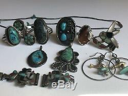 VTG Navajo Zuni Dishta Sterling Turquoise Rings Hummingbird Pendant Earring Lot