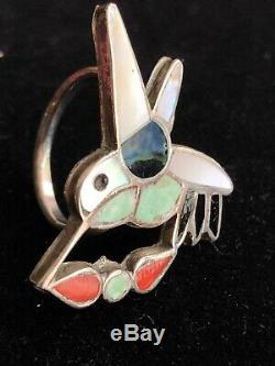 VTG Navajo Zuni Dishta Sterling Turquoise Rings Hummingbird Pendant Earring Lot