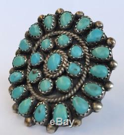 VTG Old Zuni Sterling Silver Petit Point Sleeping Beauuty Turquoise Ring 1 1/2