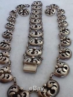 VTG SHADOWBOX RIVERA TAXCO NECKLACE & EARRINGS MEXICO MEXICAN STERLING SILVER
