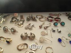 VTG STERLING SILVER EARRINGS LOT/MIX 42 PAIRS WEARABLE = 168 GRAMS