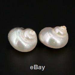 VTG Sterling Silver & 14K Gold Posts BETSY FULLER Pearl Seashell Earrings 7.5g
