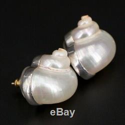 VTG Sterling Silver & 14K Gold Posts BETSY FULLER Pearl Seashell Earrings 7.5g