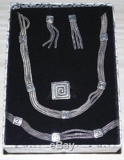 VTG Sterling Silver SET Modernist Vortex Spiral Necklace Bracelet Earrings Ring