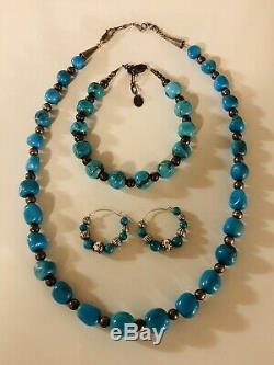 VTG Sterling Silver Turquoise Set / Lot Necklace Bracelet Earrings 925 C Pollack